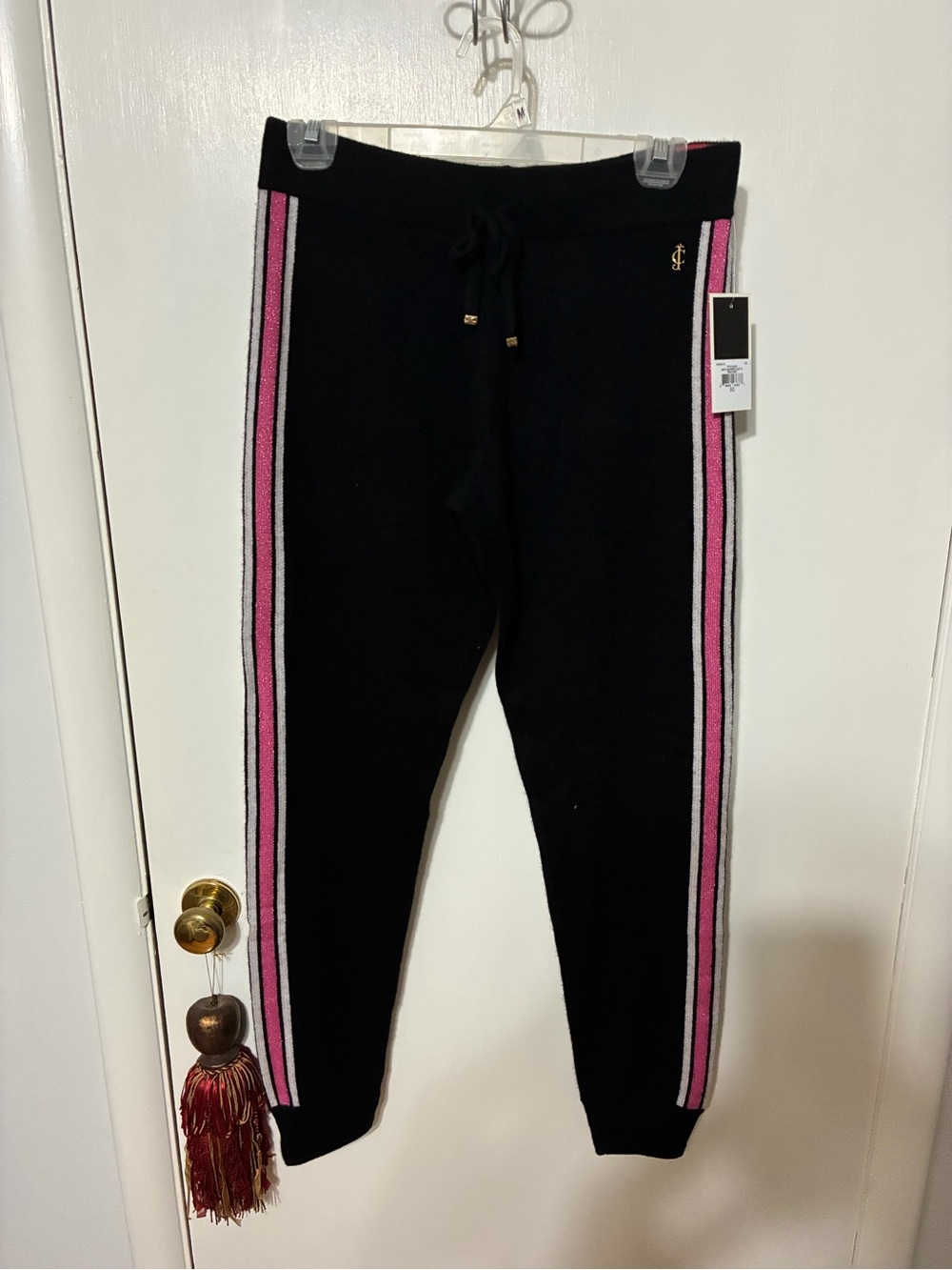 Juicy Couture Black Track Joggers with Pink & White Side Stripes 100> Cashmere